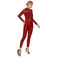 thumbnail image 2 of Doomiva Women's Rhinestone Gymnastics Leotard Unitard Full Body Figure Ice Skating Jumpsuit Bodysuit Burgundy M, 2 of 7
