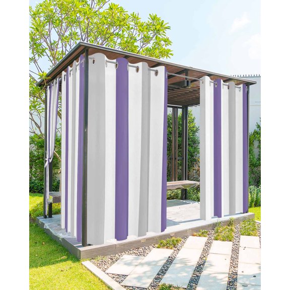 nqOlkjepod Outdoor Curtains for Patio Waterproof, Purple Grey Striped Outdoor Privacy Panels Grommet, Geometric Vertical Stripes Minimalist Blackout Outside Curtains for Porch 54"x95", 1 Panel