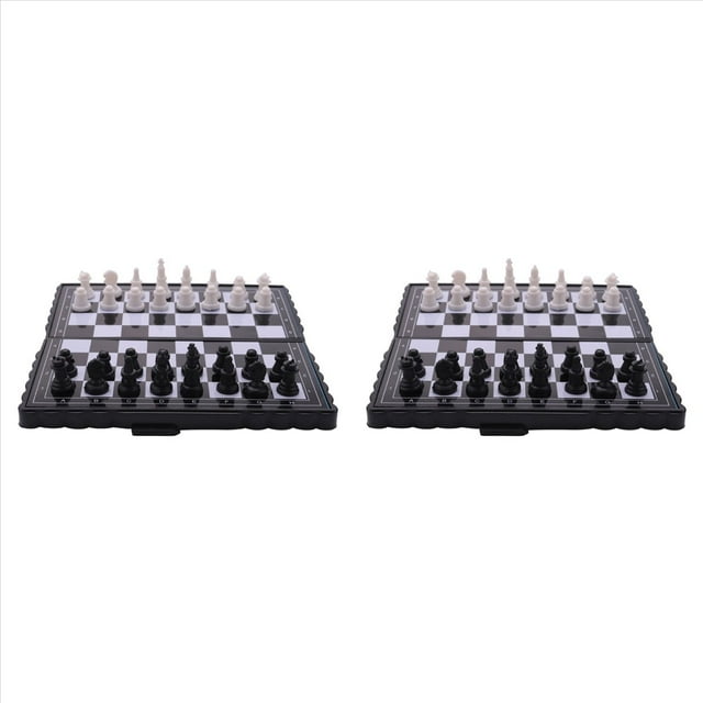 2piezas 5X5 Tablero Plegable de PlÁStico PortÁTil de Ajedrez de Pulgadas con Juego de Ajedrez MagnÉTico Mini Juego de Ajedrez Fiesta Familiar de Eventos
