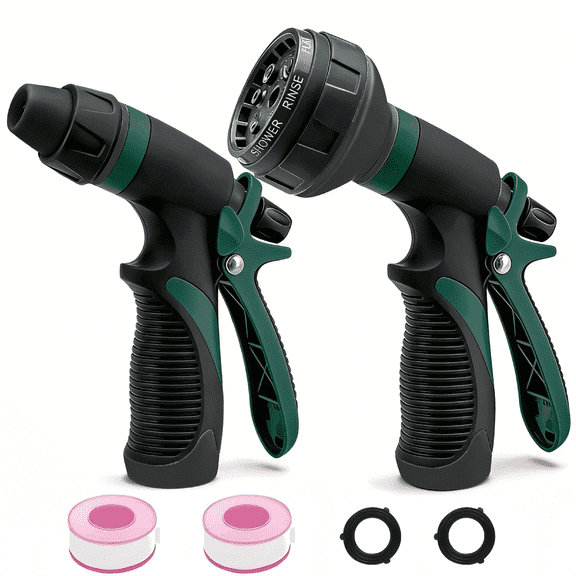 2 Pack Garden Hose Nozzle, Heavy Duty Water Hose Nozzle with 8 Spray Patterns, High Pressure Hose Sprayer with Flow Control for Flowers, Lawn, Car Wash and Pet Bath