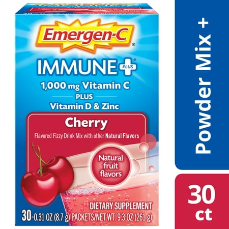 Emergen-C Immune+ Vitamin C Powder, Cherry, 1000mg, (Best Form Of Vitamin C For Absorption)