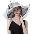 thumbnail image 2 of Organza Church Fascinator Wedding Tea Party Derby Hats for Women Flower Wide Brim Sun Hat, 2 of 6