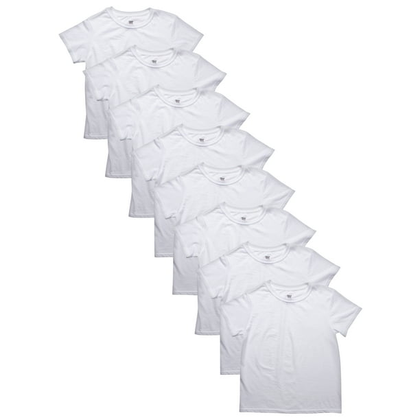 Hanes Boys Undershirts, 5 + 3 Bonus Pack Tagless EcoSmart White Crew