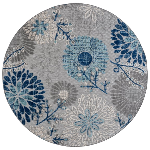 SAFAVIEH Cabana Garnet Floral Indoor/Outdoor Area Rug, Grey/Blue, 6'7" x 6'7" Round