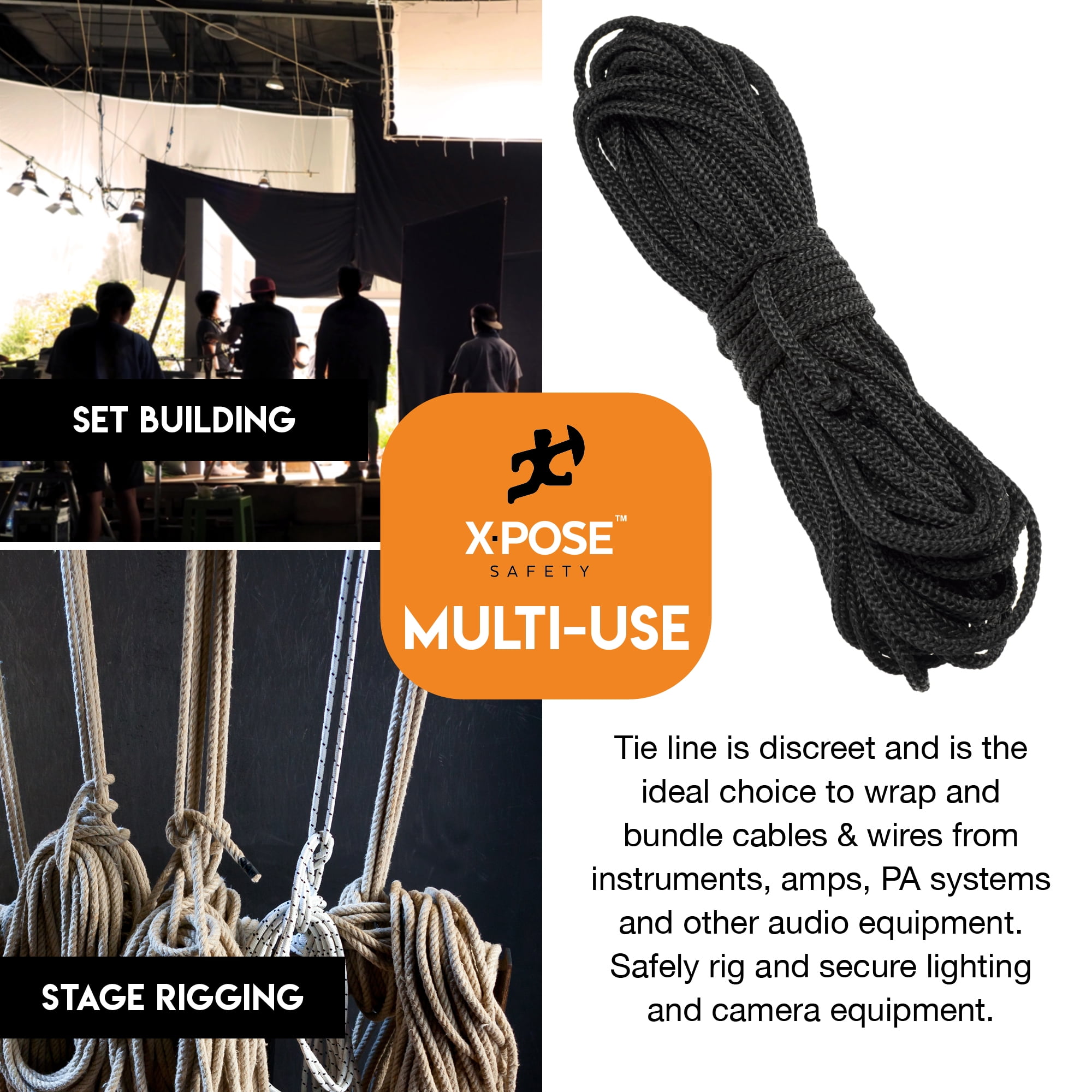 Black Unglazed Trickline Rope-3,000ft x 1/8inch Spool Cable Organizer-for Utility-Xpose Safety