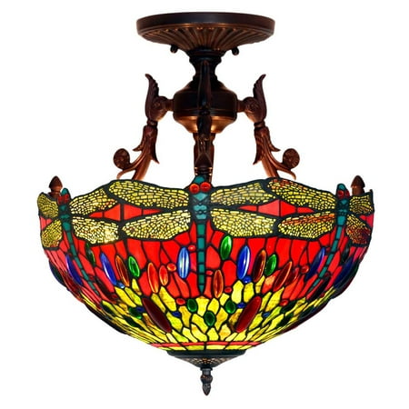Bieye L10474 16 Inches Dragonfly Tiffany Style Stained Gl Semi Bieye L10474 16 Inches Dragonfly Tiffany Style Stained Gl Semi Flush Mount Ceiling Light Fixutre