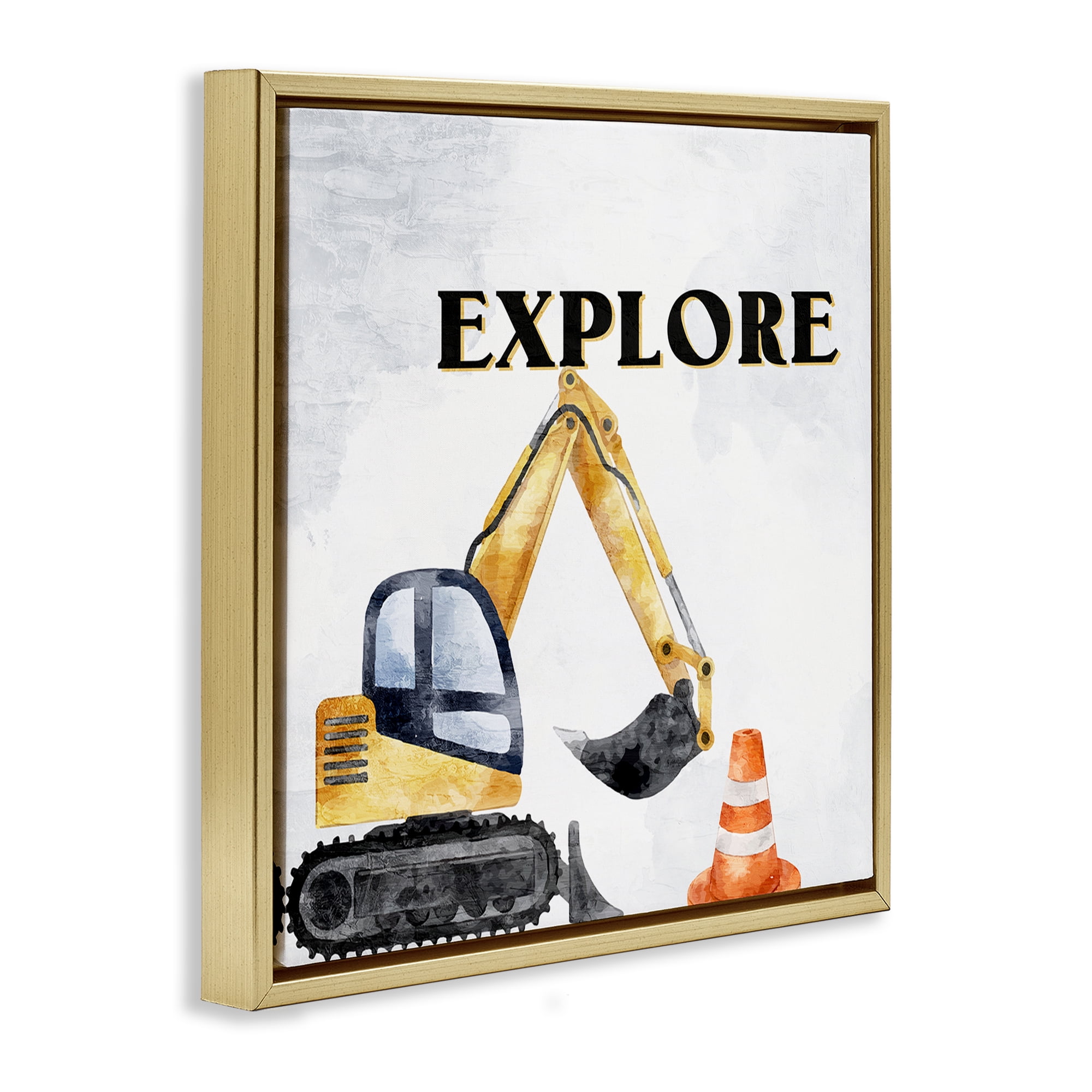 Stupell Industries Explore Construction Vehicle Transportation Painting Gold Floater Framed Canvas Art Print Wall Art, 25 x 25