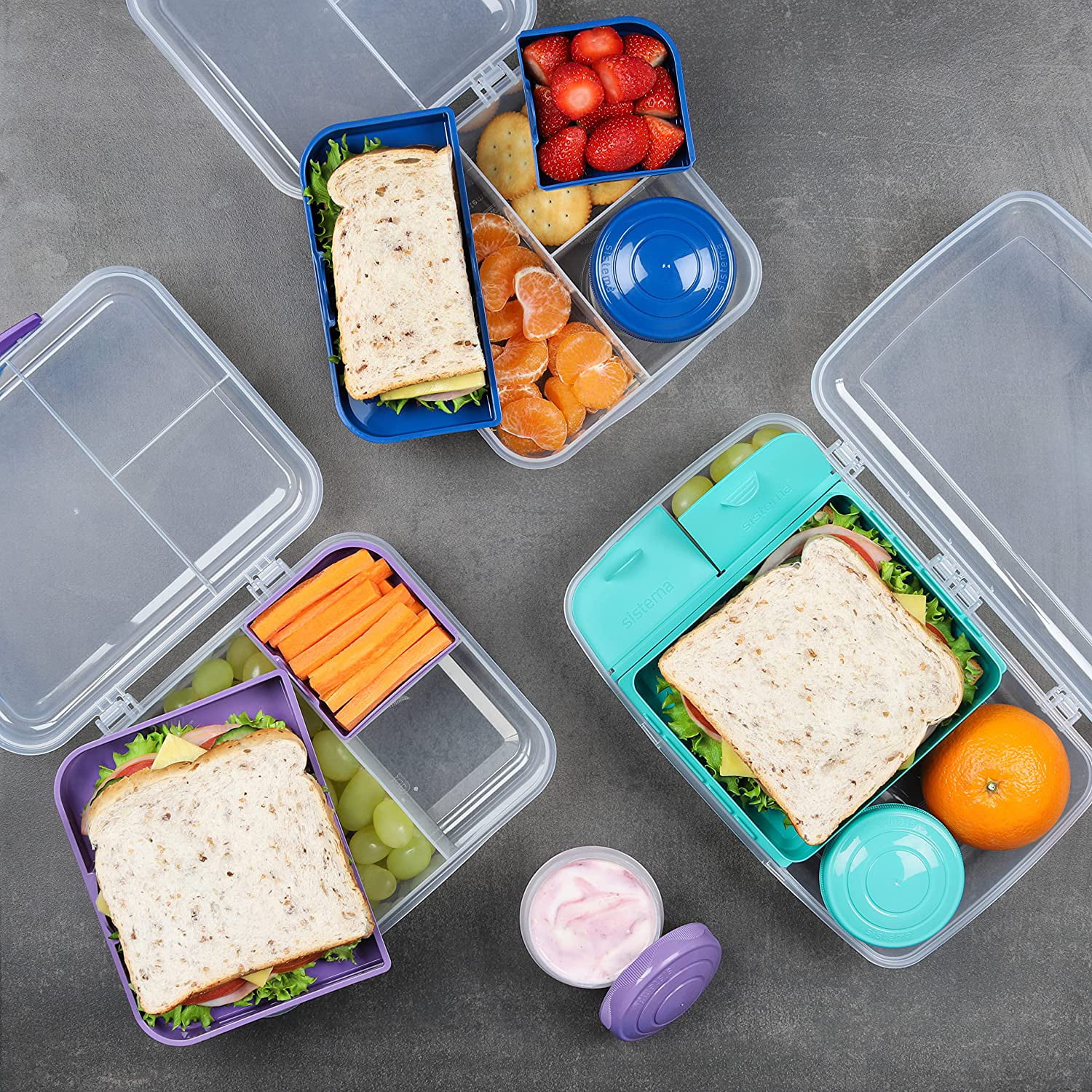 Sistema Bento Box Adult Lunch Box with 2 Compartments, Sandwhich,Salad  Dressing Container,Dishwasher Safe,Color May Vary