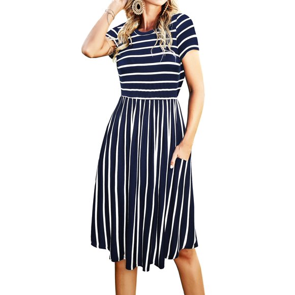 Vestido tipo camiseta Simier Fariry a rayas azul marino para mujer