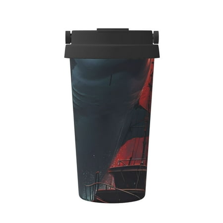 

Xecao Red Moon Shark Sailboat Pattern Insulated Coffee Mug with Handle & Flip Thermos Mug Water Bottle Coffee Tumbler Cup