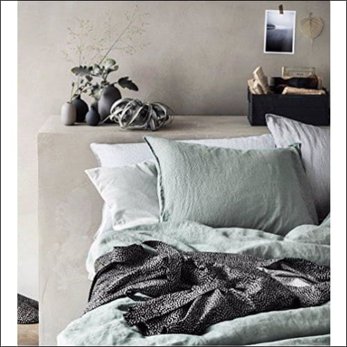Eikei Washed Cotton Chambray Duvet Cover Solid Color Casual Modern Style  Bedding Set Relaxed Soft Feel Natural Wrinkled Look (King, Eucalyptus Mint)
