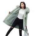 thumbnail image 3 of Chaqueta de mujer de algodón de longitud media a larga con cuello de piel grande y chaqueta de algodón afelpado, chaqueta de algodón con plumón, 3 of 6