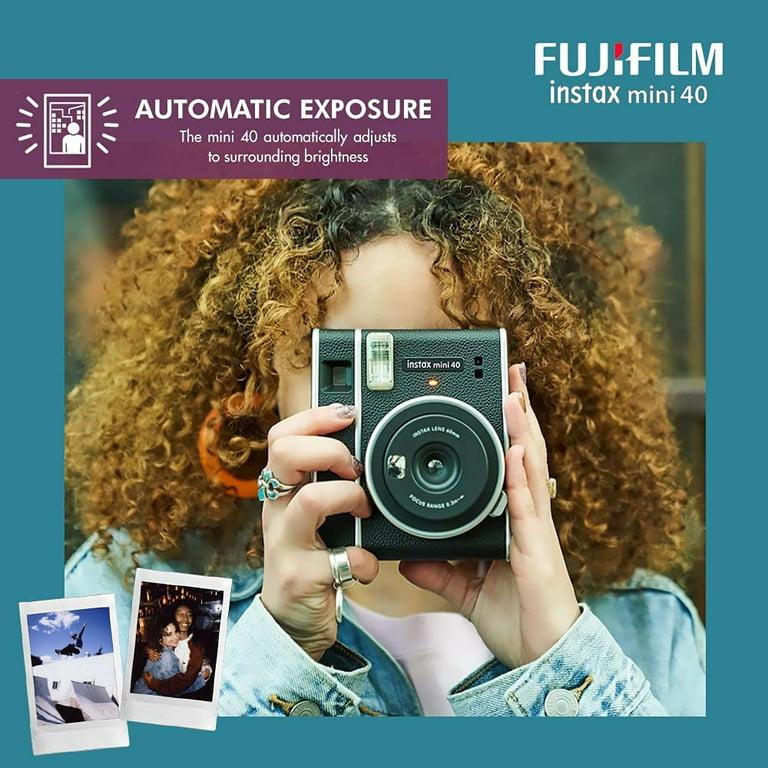 Fujifilm Instax Mini 40 Instant Film Camera (Black) Bundle with (40) Instax  Mini Instant Film Shots + Padded Carrying Bag + (4) Rechargeable Batteries  