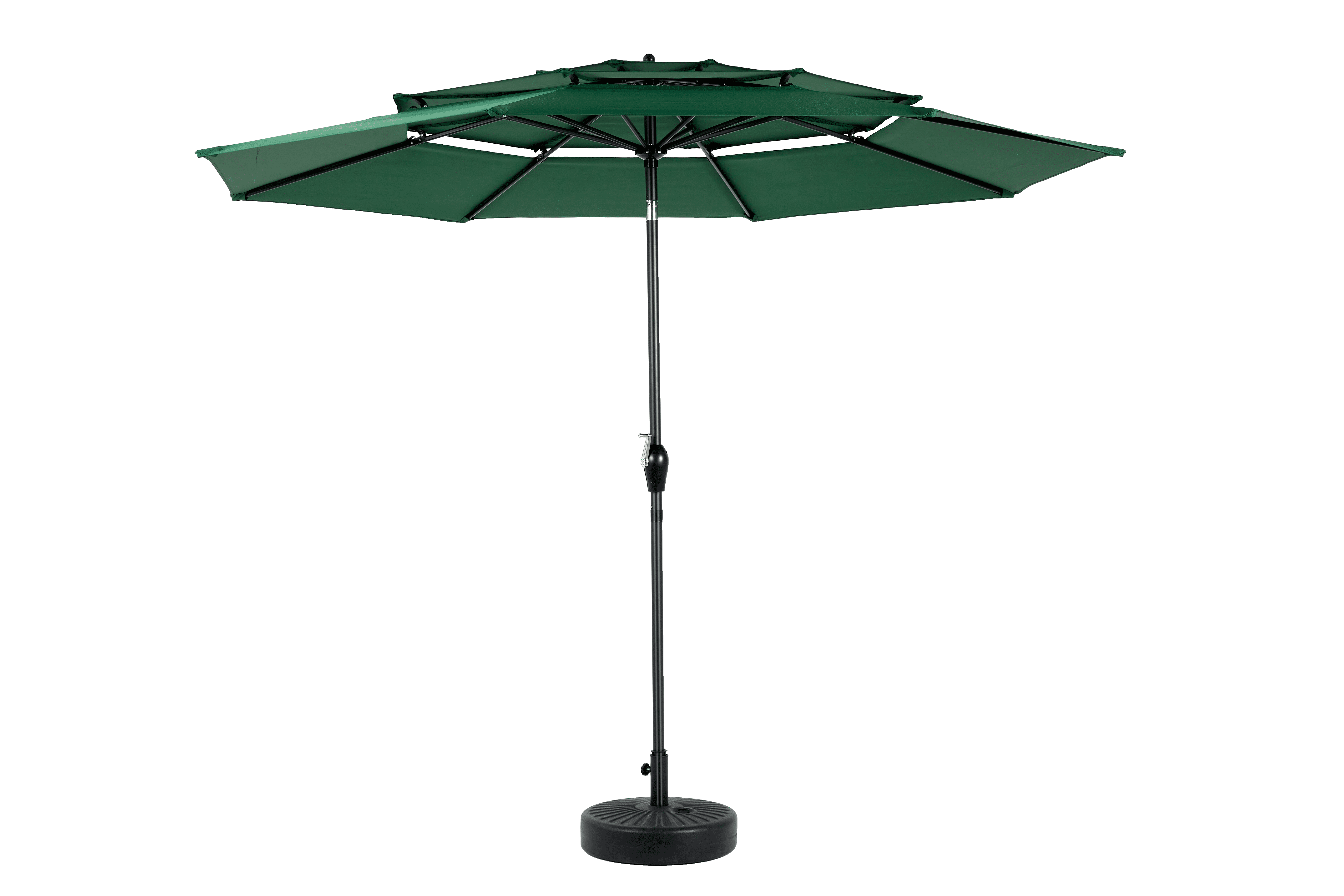 3-Tier Auto-Tilt Outdoor Patio Umbrella 9-Foot, Market Table Umbrella for Deck and Backyard with Crank, Dark Green