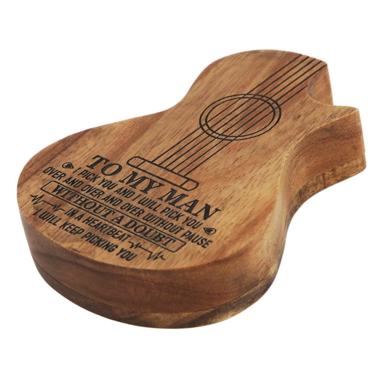 XKHZJL Wood Guitar Pick Box - Valentine's Day Gift for Him, Shaped Plectrum Container with 3 Pcs Guitar Picks for Guitar Picks Storage
