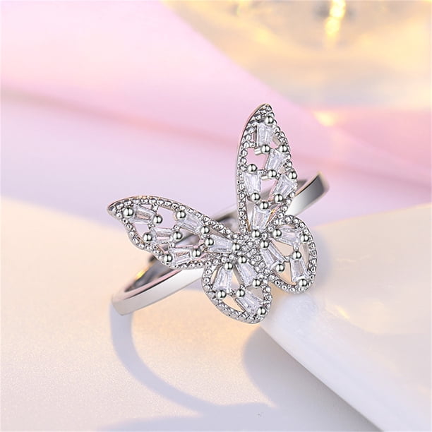 Anillo de zirconia cúbica con mariposa fresca y misteriosa a la moda, anillo exterior giratorio, regalo maravilloso Wmkox8yii shlkj1069