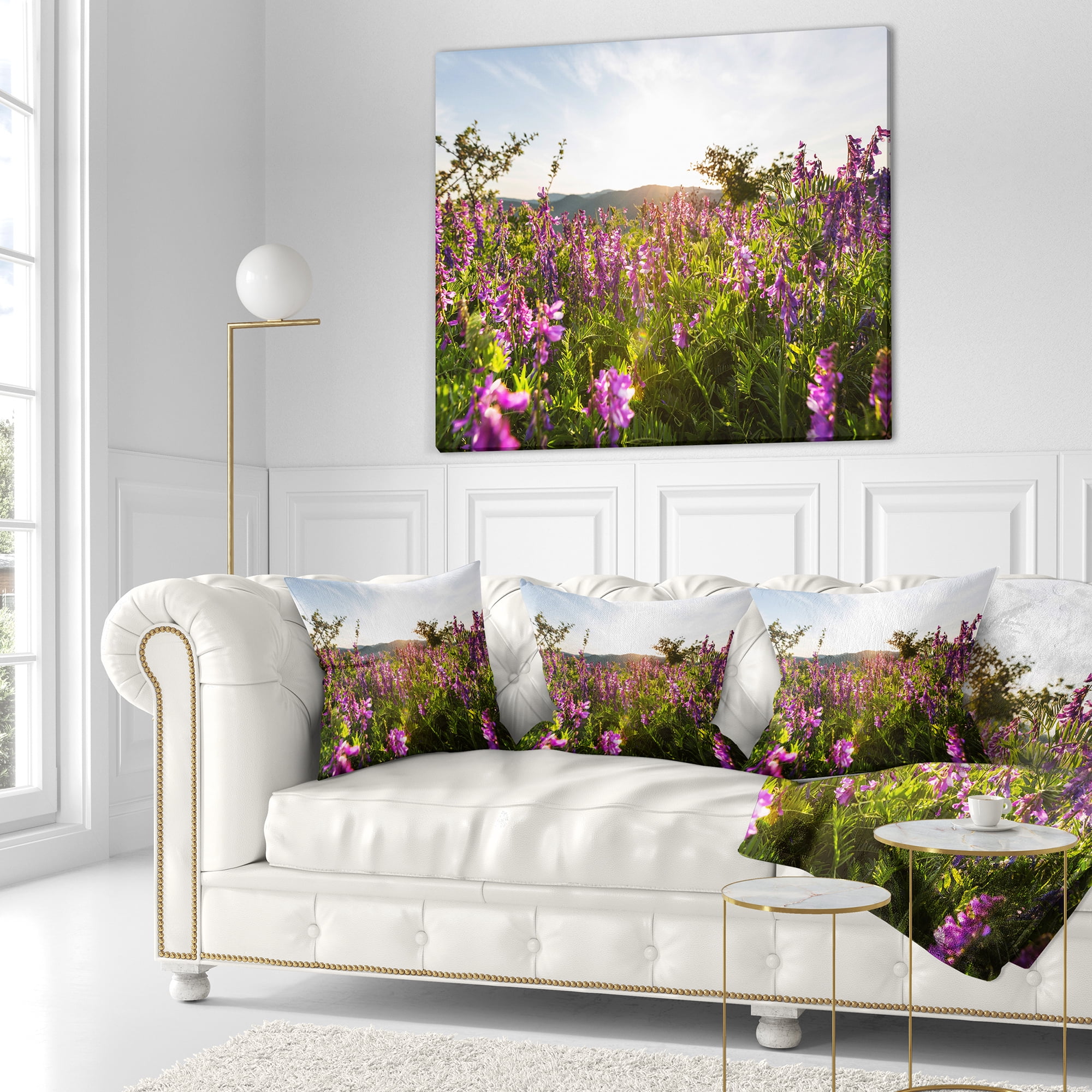 Designart Amazing Summer Pasture with Flowers - Floral Throw Pillow - 18x18