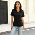 thumbnail image 4 of Polo Shirts for Women V Neck Collared Dressy Blouses Short Sleeve Banded Bottom Casual Tops Black L, 4 of 4