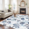 thumbnail image 3 of Summer Marine Life Washable Living Room Rugs 6'x9', Ocean Watercolor Conch Starfish Shell Coastal Low Pile Throw Large Area Rug Non-Slip Sturdy Edge Binding Carpet for Dining Room Kitchen Office, 3 of 9
