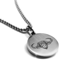 Stainless Steel Geometric Polygon Buffalo Animal Round Medallion Pendant Necklace