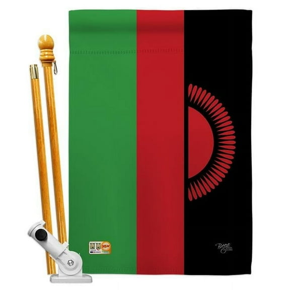 Breeze Decor BD-CY-HS-108285-IP-BO-D-US15-BD 28 x 40 in. Malawi Flags of the World Nationality Impressions Decorative Vertical Double Sided House Flag Set with Pole Bracket & Hardware