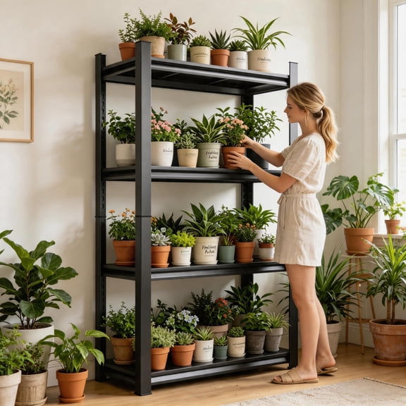 4-Tier Reinforced Metal Floral Rack, FreeStanding Rust-Proof Home Green Plant Stand, Heavy-Duty Adjustable Flower Pot Rack, 2500lb, Versatile for Home, Courtyard & Balcony