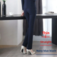 thumbnail image 1 of Pantalones de mujer liuwei de nueve puntos con pierna recta y cintura alta color negro, 1 of 4