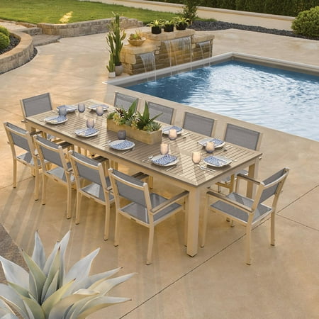 42 Inch High Dining Table Sets Travira 11 Piece Aluminum Patio Dining Set W/ 103 X 42 Inch Rectangular Tekwood Vintage Table By Oxford Garden ()