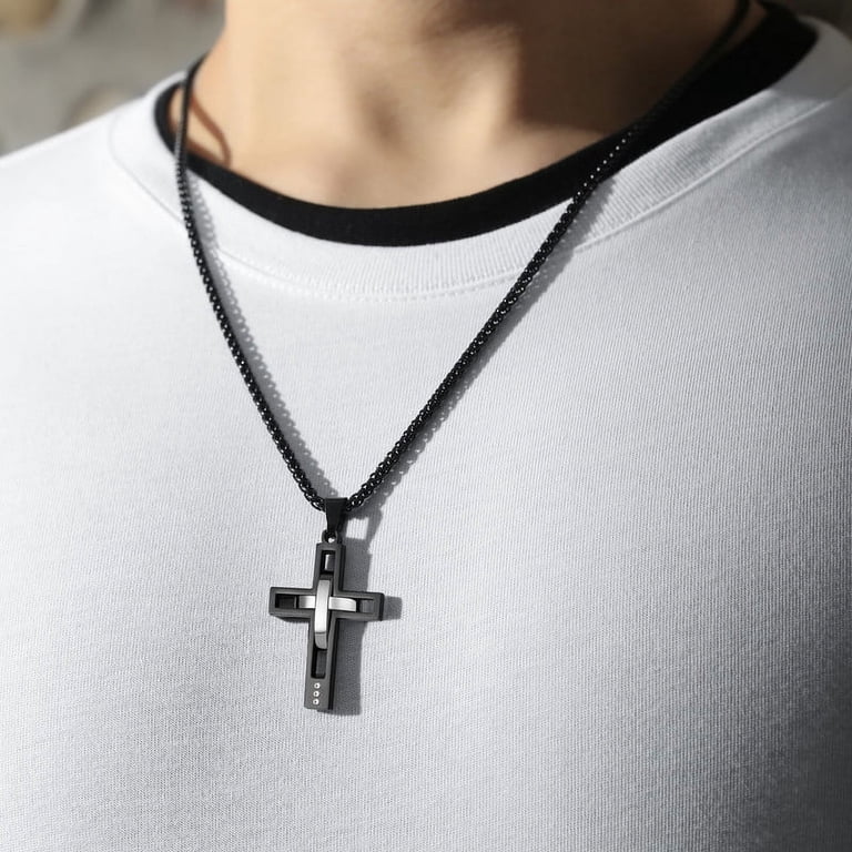 Eahoopfm Stainless Steel Cross Necklace For Men – 50cm Chain, 30mm Pendant, Gift For Son, Brother, Boyfriend (16th/18th/21st Birthday)-652659