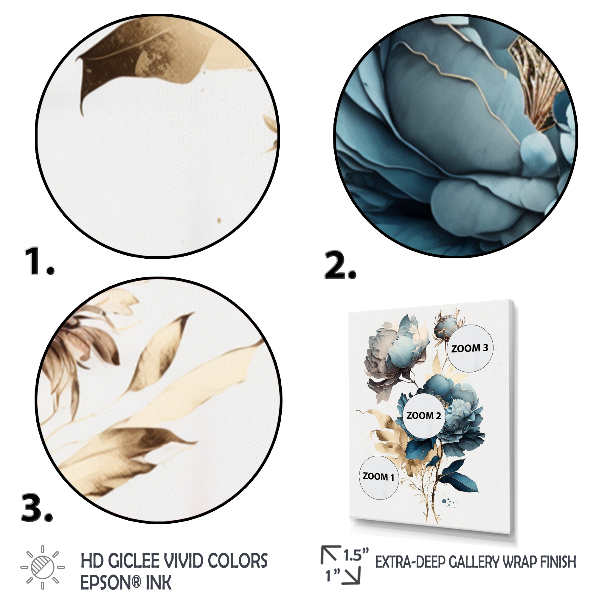 Designart Hyperrealistic Blue And Gold Peony I Canvas Wall Art
