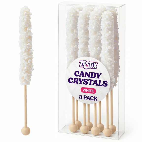 Zestix White Rock Candy Sticks, Individually Wrapped, 8 Count