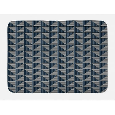 Striped Bath Mat, Symmetrical and Geometrical Pattern with Rhombus Triangle Shapes Stripes, Non-Slip Plush Mat Bathroom Kitchen Laundry Room Decor, 29.5 X 17.5 Inches, Dark Blue Black White, Ambesonne