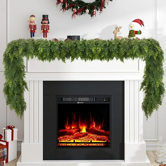 Guvpev 6FT Artificial Christmas Cedar Garland, Full & Lush Faux Cypress Garland, Soft & Thick Realistic Pine Needles Garland for Table, Fireplace, Mantel, Stairs, Indoor Outdoor Christmas Decorations