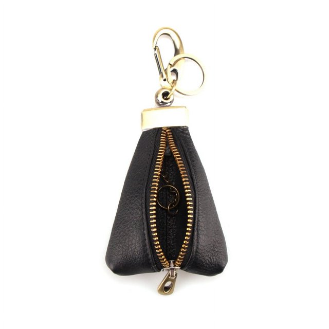 Estuche para llaves de piel vintage Bolso para llaves para hombre Cartera pequeña Monedero Porte Clef Monedero mini de piel auténtica Estuche para llaves, Color negro