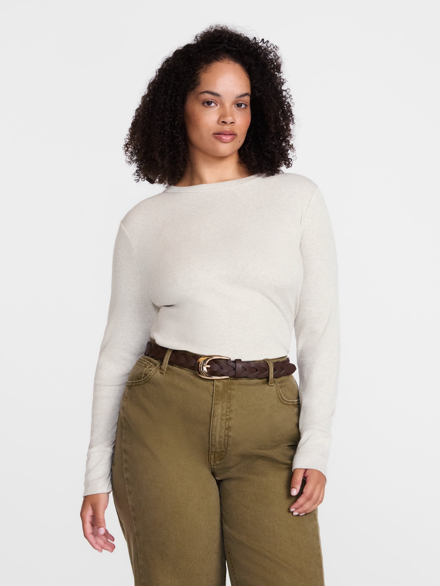 Scenario Women's and Women's Plus Rib Tee with Long Sleeves, Sizes XS-4X