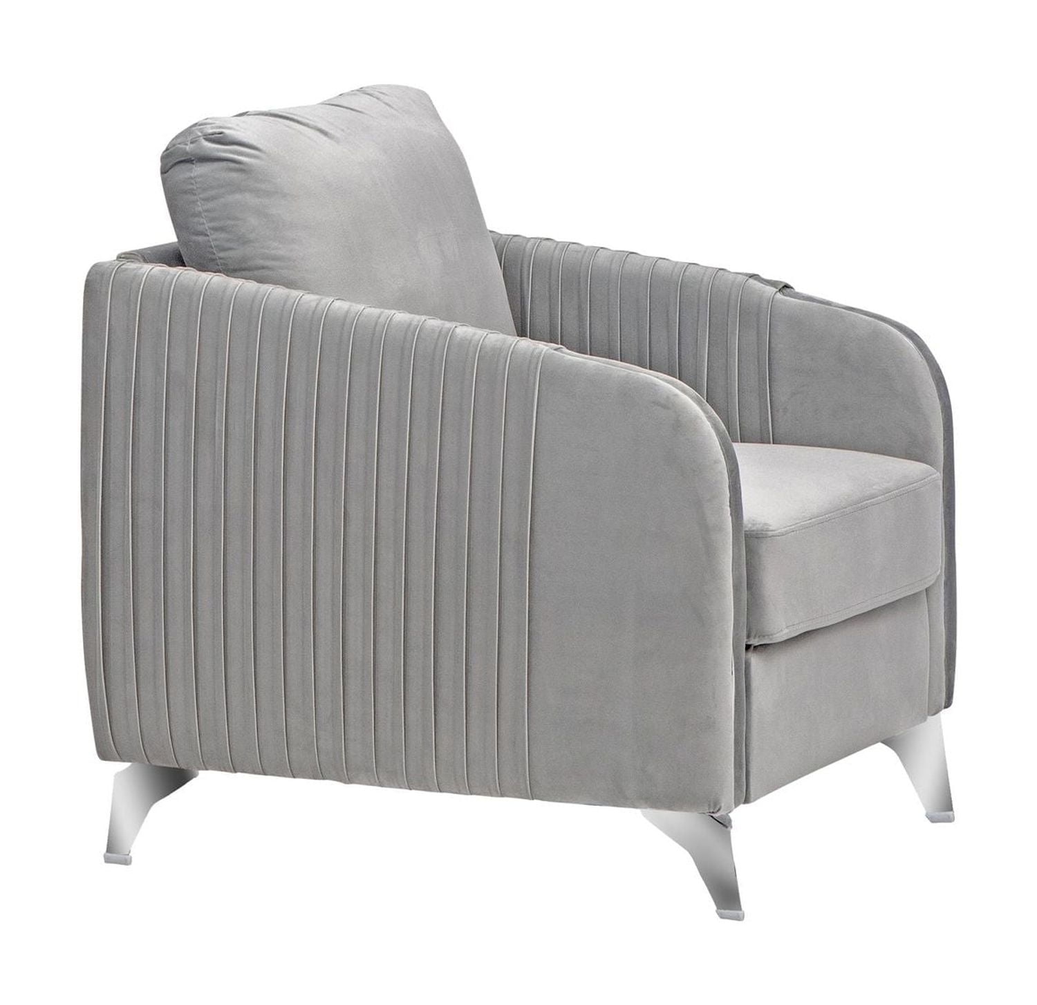 K-LIVING DAPHNE CHAISE EN VELOURS PELUCHE AVEC PIEDS CHROMÉS EN GRIS