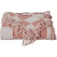thumbnail image 5 of Chezmoi Collection Kendall Checkered Cotton Muslin Throw Blanket, Knit Woven Gauze Blanket with Frayed Tassels for Couch Bed Travel Lightweight Breathable Throw, 50" W x 60" L, Dusty Rose/White, 5 of 6