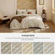 Queen Size Comforter Set Beige, Boho Tufted Bed Set, Checkered Farmhouse Shabby Chic Bedding, 3 Pieces, 1 Plaid Geometric Comforter and 2 Pillow Shams
