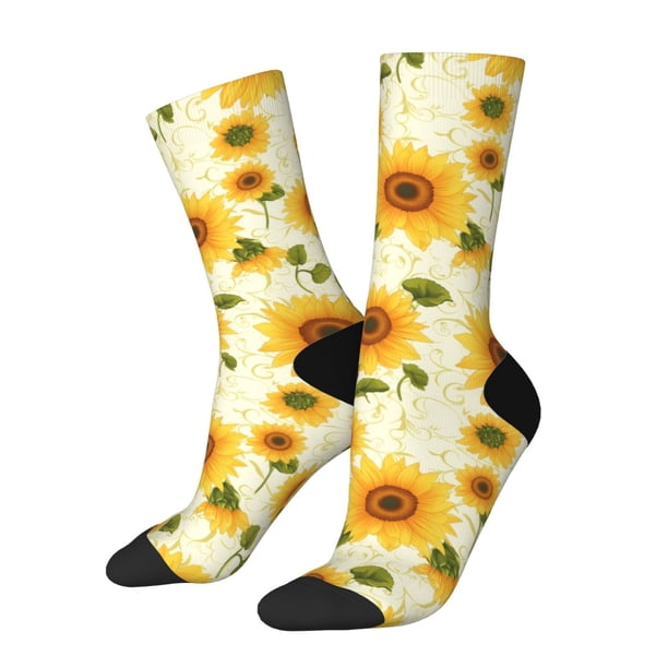 Balery European-style Pattern Sunflower Calcetas Largas con Estampado para Hombre y Mujer – Suaves y Transpirables, Talla Única (US 5-11)