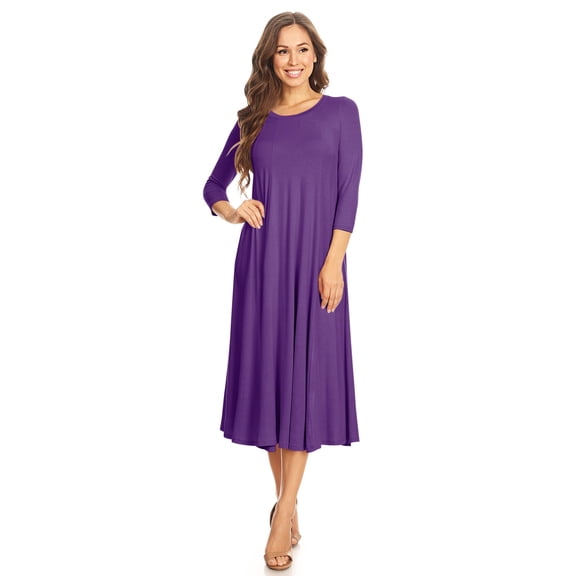 Women's Casual Basic Comfy 3/4 Sleeve Flare A-line Midi Long Maxi Dress