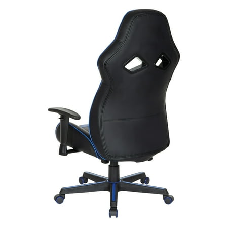 OSP Home Furnishings - Vapor Gaming Chair in Black Faux Leather with Blue Accents - Blue/Black