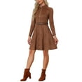 thumbnail image 4 of INSPIRE CHIC Women's Faux Suede Dress Stand Collar Zip Up Belted Vintage Dresses XL Dark Brown, 4 of 6