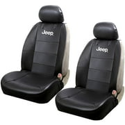 Official Licensed 2 Piece Black Synthetic Leather Sideless Seat Covers 2 Headrest Cover Car Truck SUV for Jeep
