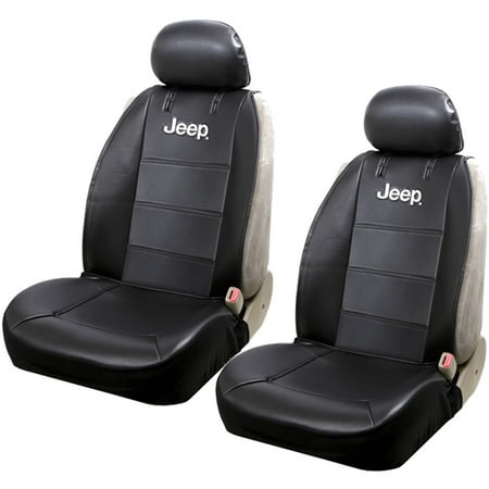 Official Licensed 2 Piece Black Synthetic Leather Sideless Seat Covers 2 Headrest Cover Car Truck SUV for Jeep