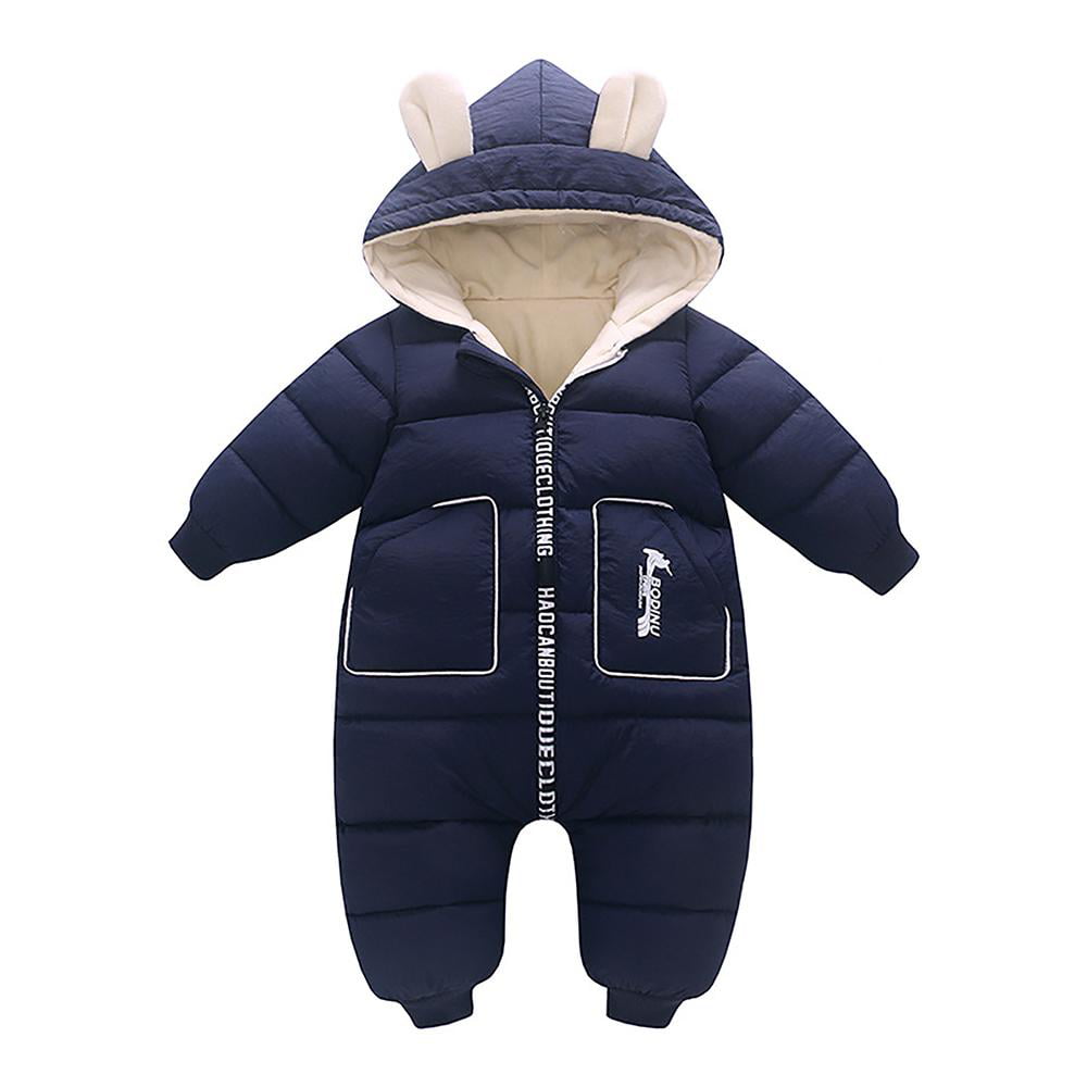 Baby Boys Girls Plush Zipper Snowsuits Bodysuits Infants Cute Bunny Ear ...