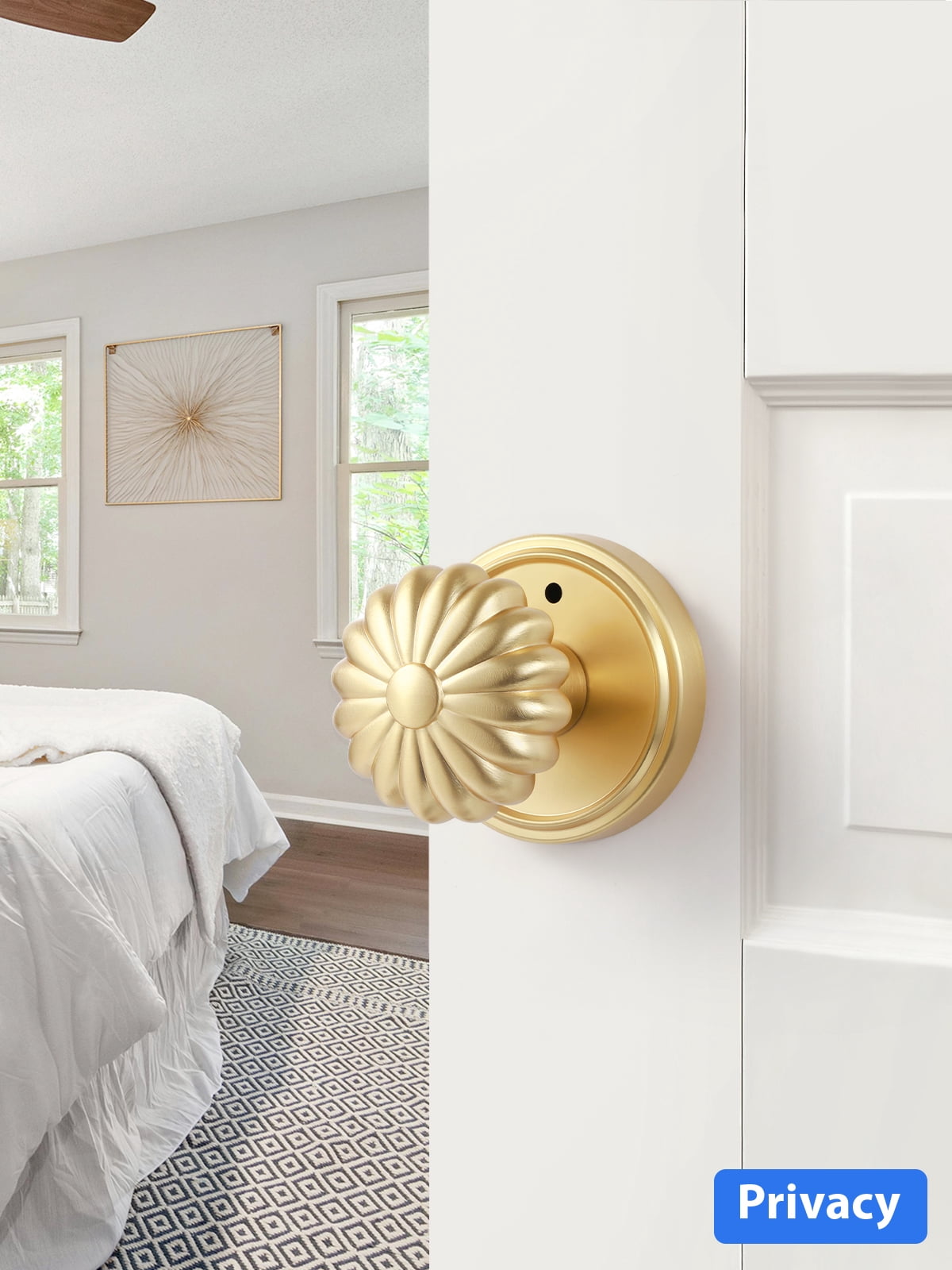 ACEEOCK Brushed Gold Privacy Door Knob, Interior Light Gold Door Handle Bedroom Bathroom Gold Door Knob, Aluminium Alloy Knob