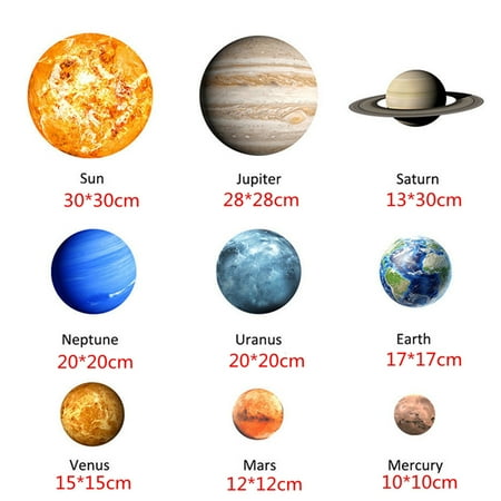 Solar System Wall Stickers Glow In The Dark 9 Planets Mars Outer Space Decal Bedroom Decor