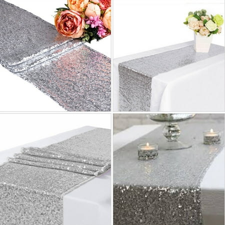 Thanksgiving Tablecloths Target 1/5/10pcs Silver Sequin Table Runners, Sparkly Table Cloth Fabric Tablecloth Wedding Christmas Thanksgiving Event Banquet Decor Photography Background Backdrop Photo Studio Props ()