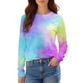 thumbnail image 5 of WHEANG Long Sleeve Shirts For Women Crew Neck Long Sleeve Printed Basic Tee Imitation Cotton Soft Comfy Casual Loose Fit Top 1Pc Purple S-4Xl, 5 of 9