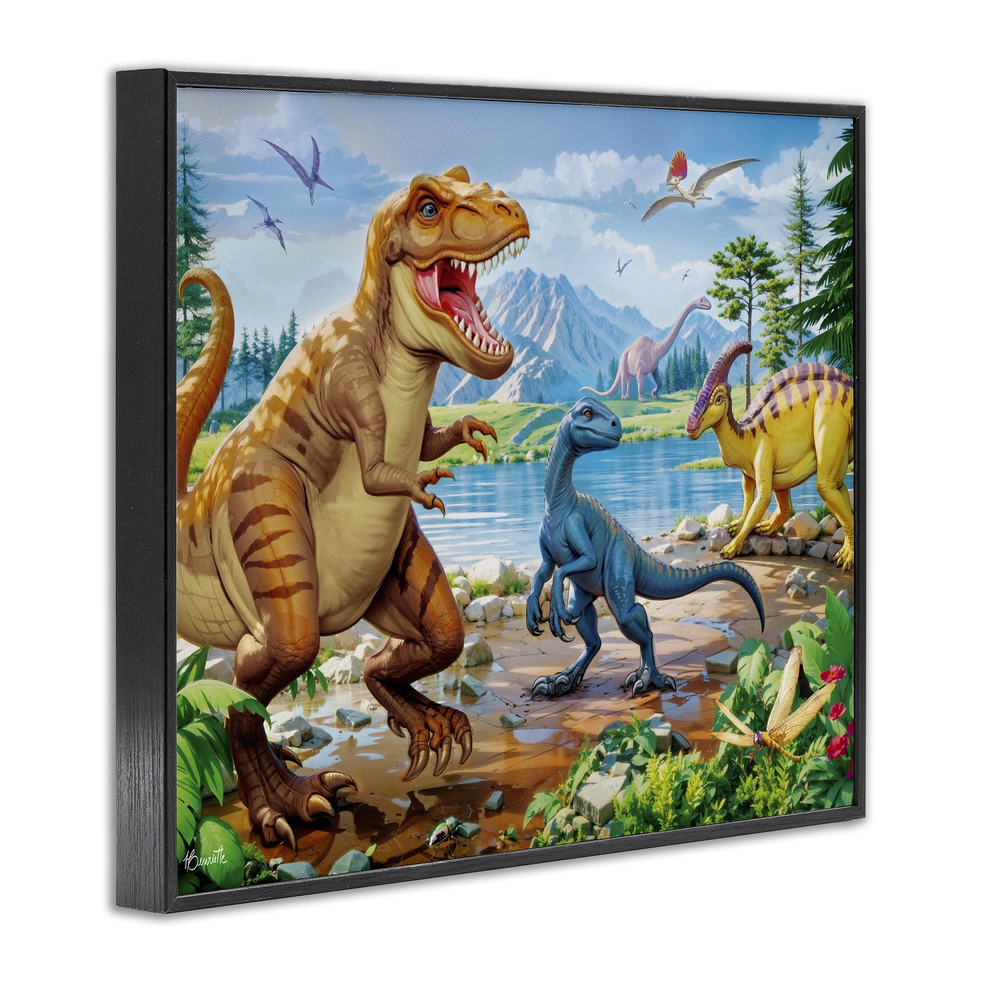 Stupell Industries Lush Jurassic Lakeside Black Framed Giclee Art, design by Henriette Chinaglia